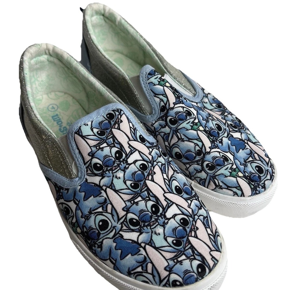 Disney Lilo & Stitch Girls Slip On Sneakers Size 4 Blue Stitch Print Ground Up